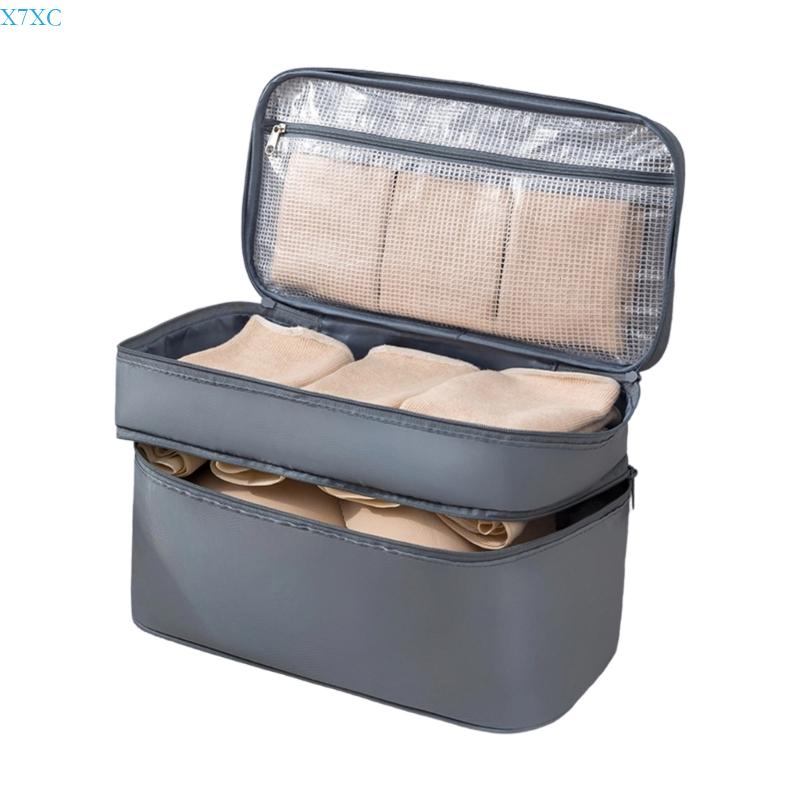 

X7XC Foldable Travel Storage Solution With Compartments Multi Layer Toiletry Packing Bags For Bras Underwear And Cosmetics серый