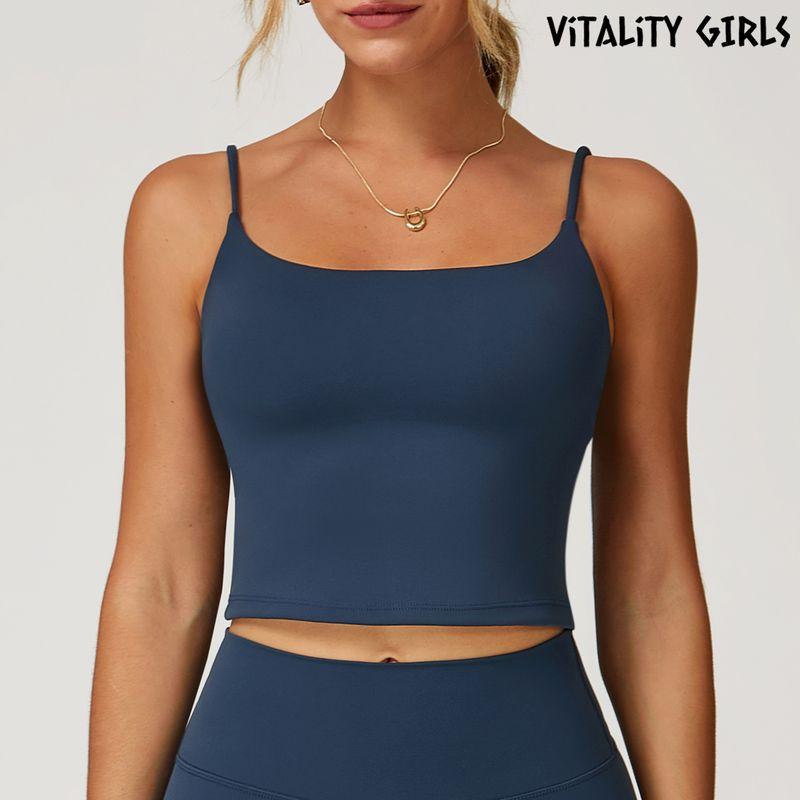

Vitality Girls Brushed Yoga Vest Women s Chest Pad Sports Outerwear Workout Clothes Sling Silm Slim Looking Deep Sea Blue M
