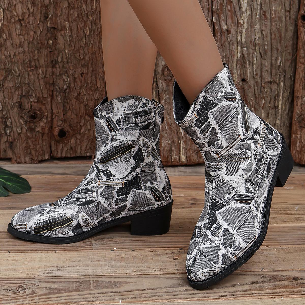 Supply medium boots and wear 22 autumn and winter western cowboy style large size boots 36 чёрный 3570₽