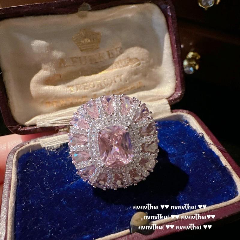 Floral Open Ring Heart Earrings Set Cubic Zirconia Pink Sapphire Tone 18K Gold Plated Womens Vintage Jewelry