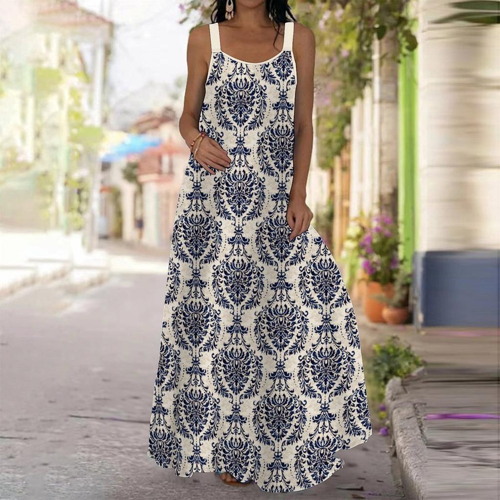 Women's Slip Dress Maxi Long Dress Datura Print Stitching Print Dress Spring & Summer Leisure Vacation