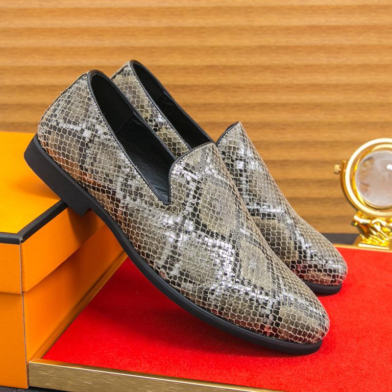 Large size business foot leather shoes men's simple python loafers barber shop small leather shoes men's lazy shoes