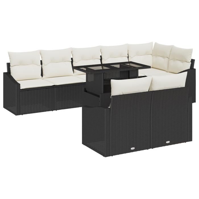 VidaXL Ensemble de Canapés de Jardin 9 Pièces avec Coussins Rattan Poly Noir 3349023