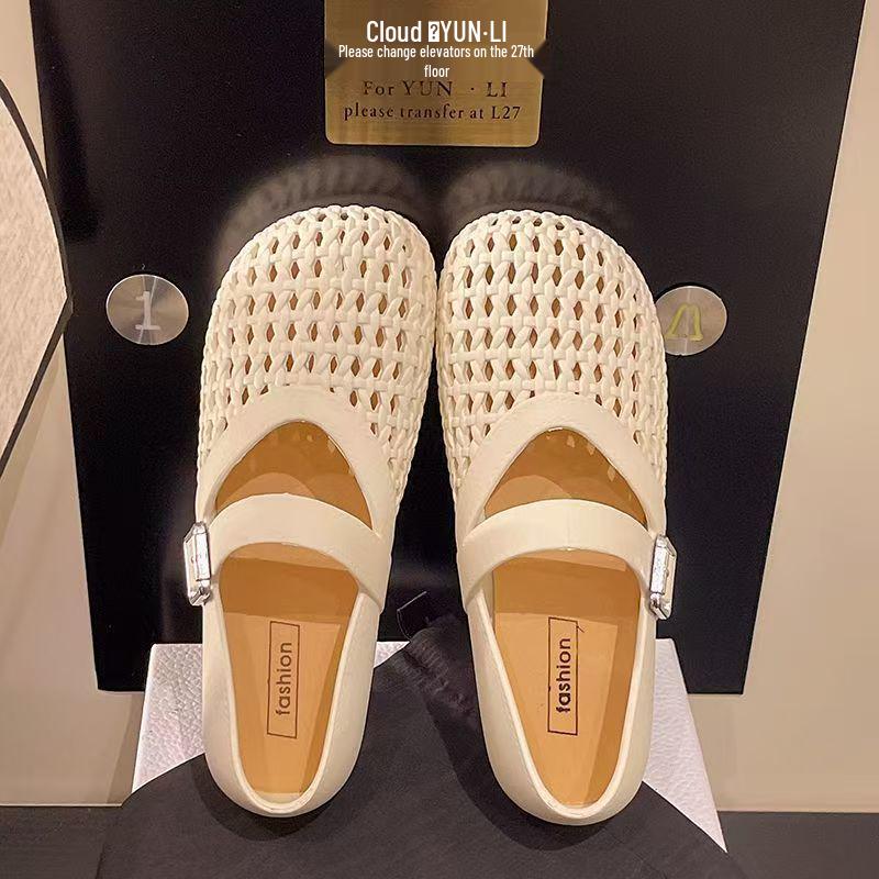 Damsandaler för sommaren, med öppen tå, för fritid - Enfärgade, ihåligt mönster, spännrem