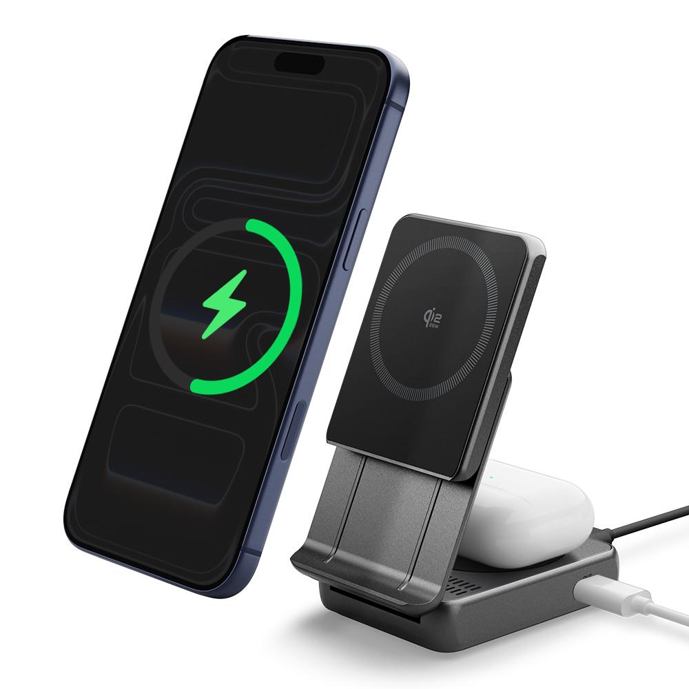 Spigen Temel EF302MOQ Qi2.2 25W 2'si 1 Arada Katlanabilir MagSafe Kablosuz Şarj Standı