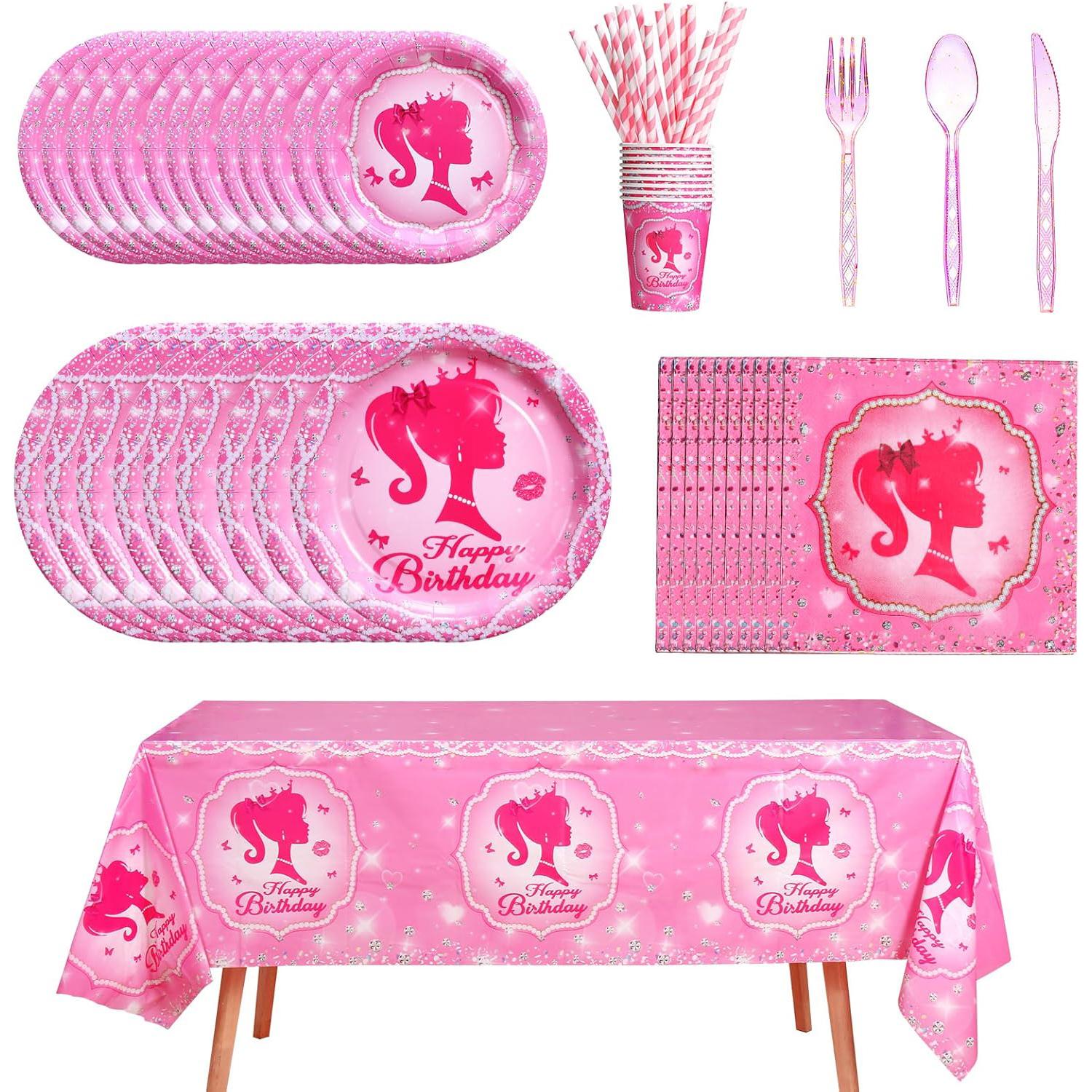 

161CT Pink Babe Girl Happy Birthday Party Supplies Hot Pink Girl Party Decorations Tableware for 20 Guests for Baby Shower