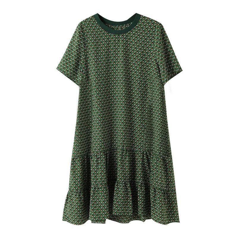 Casual Floral Printing Dresses Spring Summer Streetwear Short Sleeve Round Neck Loose Pullovers Midi Dress Women's