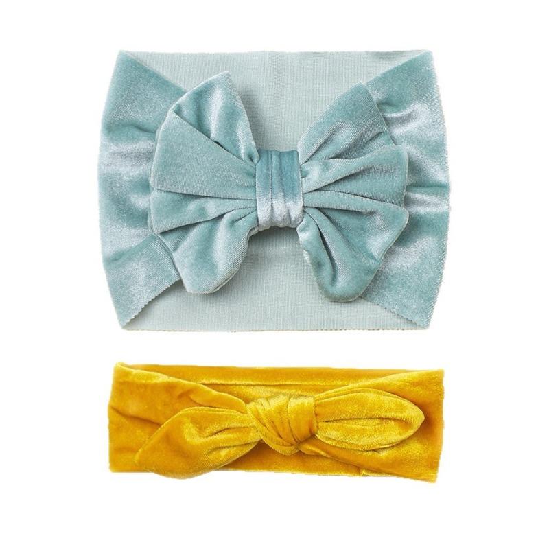 Baby golden velvet headband 2-piece set, cute new headscarf set, bow children's headband.