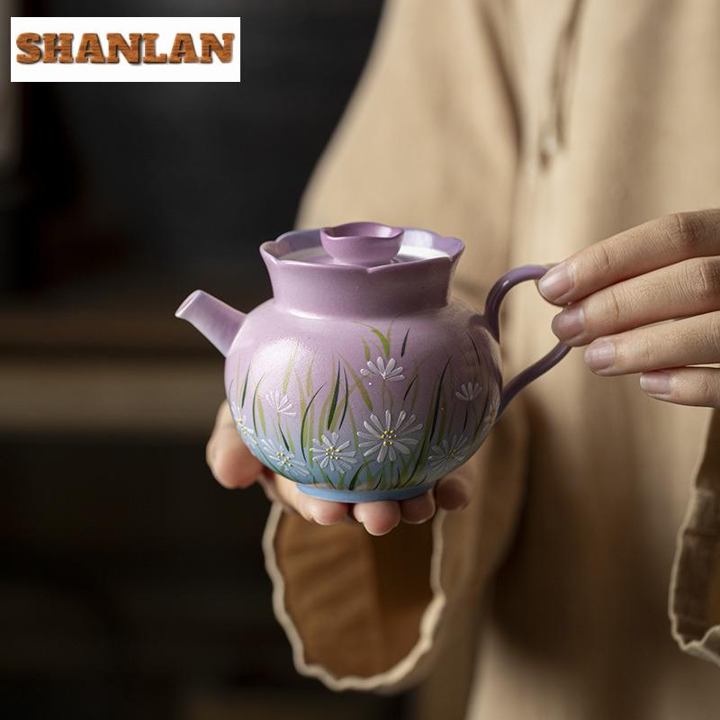 140ml Hand-painted Daisy Teapot Luxury Tea Infuser Pot Tea Maker Kettle With Ball Hole Flower Tea Chinese Tea Set Decoration