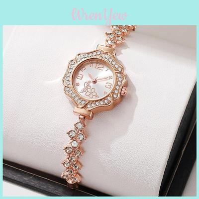 Flower Petal Charm Watch For Women Quartz Wristwatch With Adjustable Chain Jewelry Style Gift
