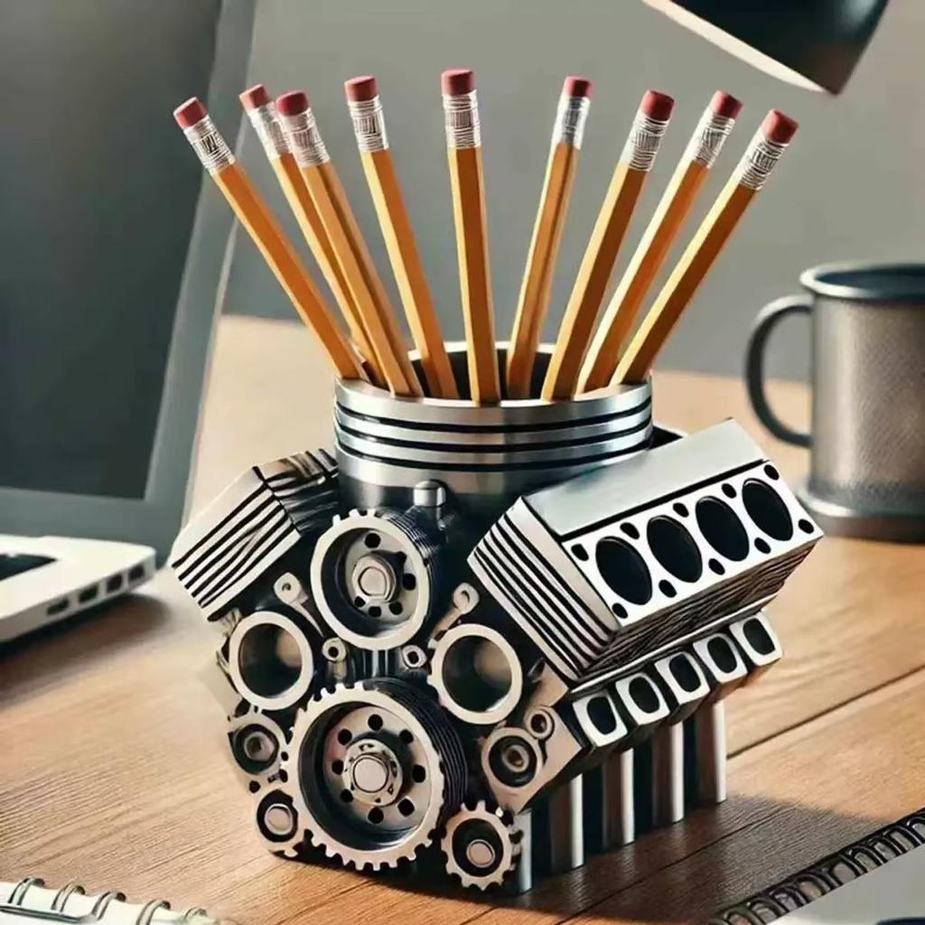 Pen Holder V8 Car Engine Pen Holder Creative Desktop Office Stationery Organizer for Home Office Decor Desktop Ornament