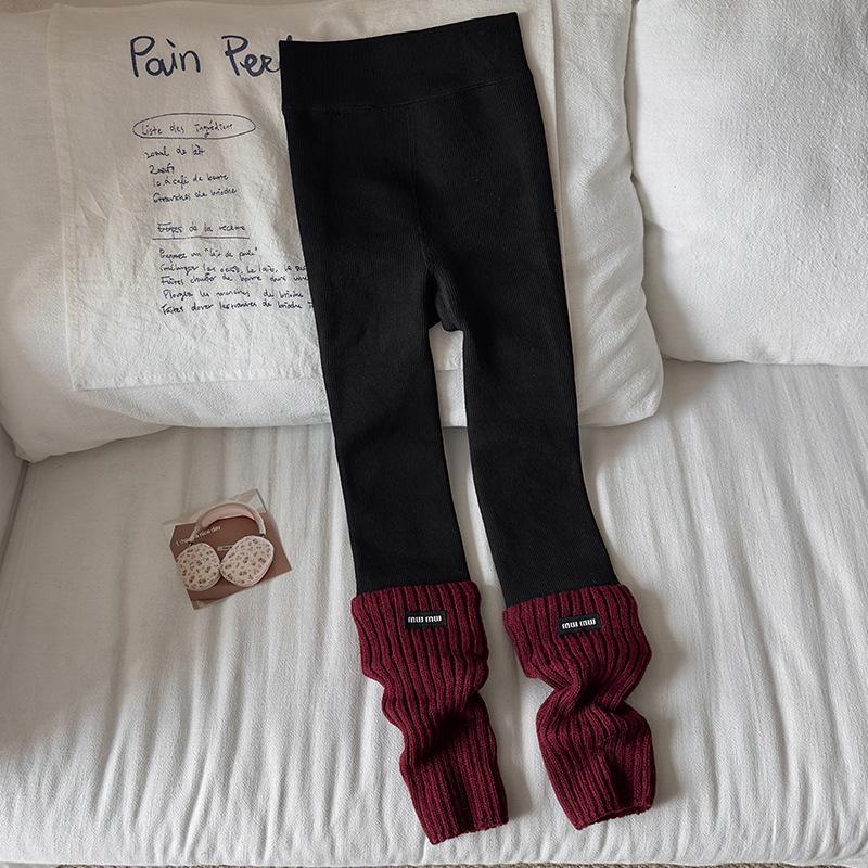 Girls' Autumn/Winter Fleece-Lined Stripe Leggings - Thick, Warm Nine-Point Pants