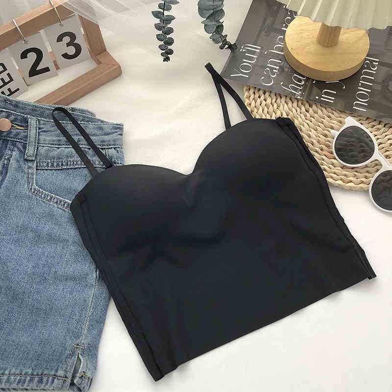 

Летняя майка из ледяного шелка: Сексуальная спина, нагрудные подушечки, удобный топ-труба One Size чёрный