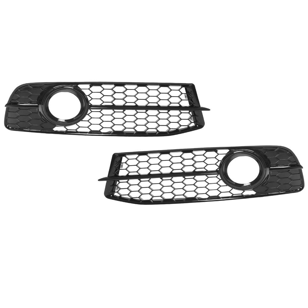 2pcs Front Foglight Grille Left Right Mesh Style Glossy Black Replacement for A6 C6 2008‑2011