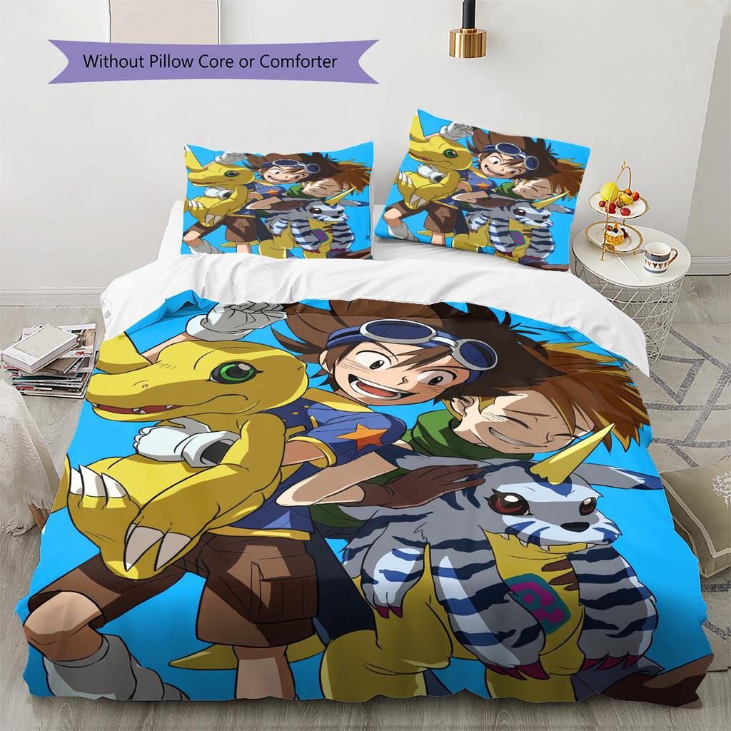 Digimon CharactersPattern Bedding Quilt Set Home Decoration Gift (1 * Duvet Cover + 2 * Pillowcase Without Core)
