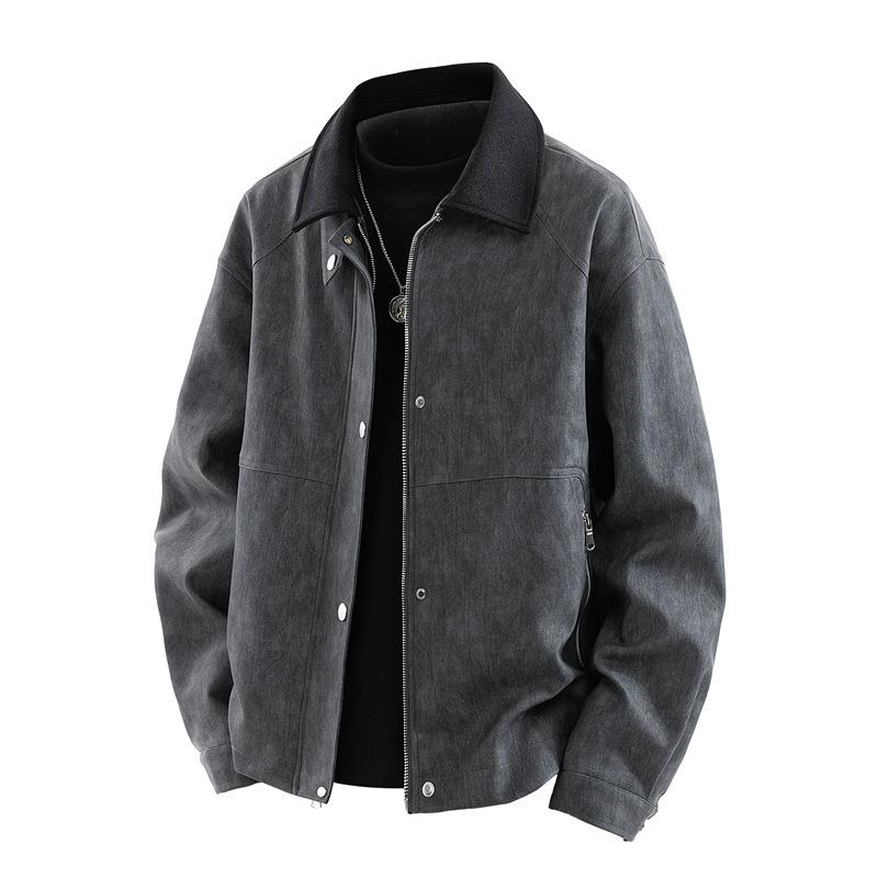 New Spring and Autumn Large-size Jacket for Men's PU Leather Jacket for Men's Color Lapel Plus Fat and Enlarged