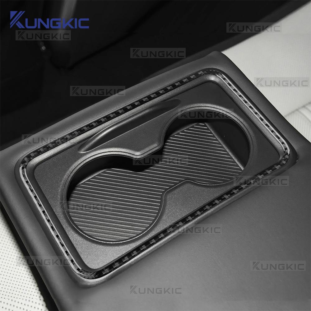 Riktigt mjuk kolfiberdekal för Kia EV6 GT EV 2022 2023 2024 2025 Vänsterstyrd Högerstyrd Bil Bakre Avlopp Mugghållare Dekorationsram Interiörlist