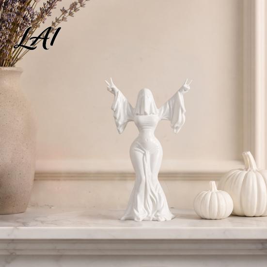 Matte White Halloween Statue 3D Printed Ghost Woman Sculpture Spirit for Modern Home Decor Minimalist Spooky Desk Decoration Figurine Lady