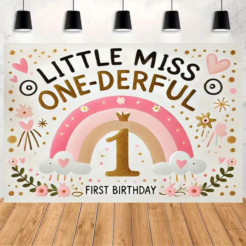 2D One-Derful 1st Birthday Backdrop Rainbow Floral Photography Background