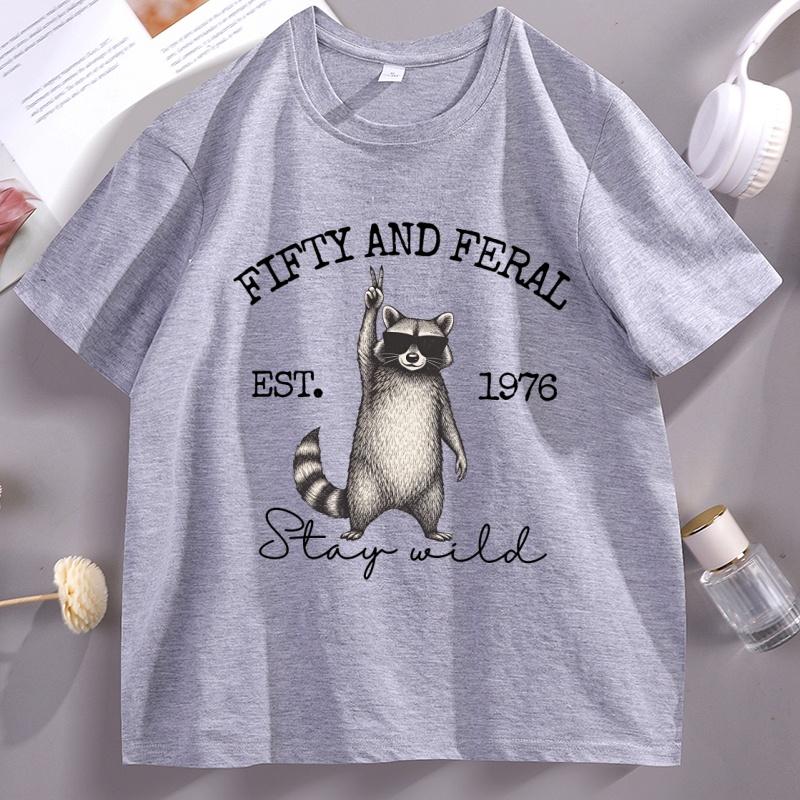 Funny 50th Birthday T-shirt Fifty Raccoon Graphic T Shirts Vintage Unisex Women Cotton Short Sleeve Round Neck Tshirt Streetwear