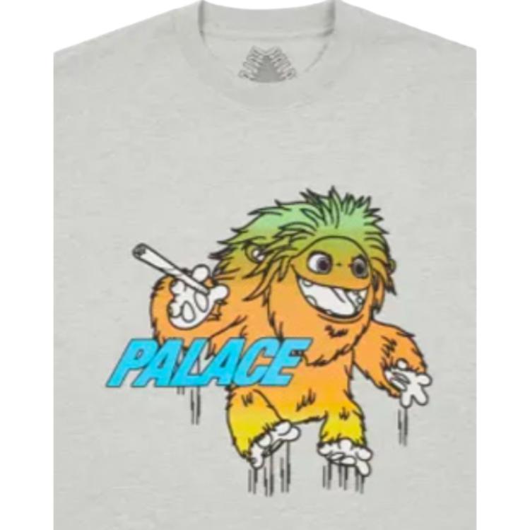 Palace FW21 Large Up T-Shirt Grey Marl Cartoon Print Crew Neck Short Sleeve Unisex T-Shirt PAL-FW21-391