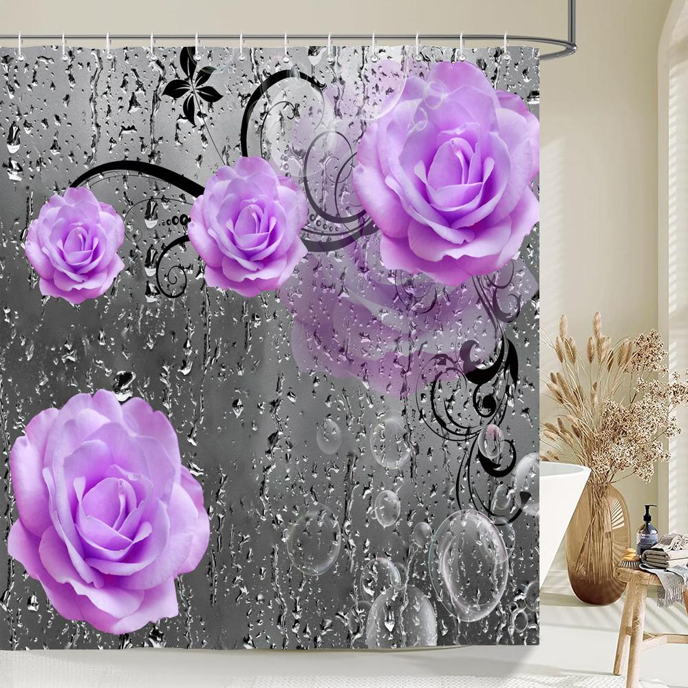 Watercolor Red Roses Flowers And Butterflies Shower Curtain Bath Curtain Printing Bathroom Curtains For Home Decoration Curtain
