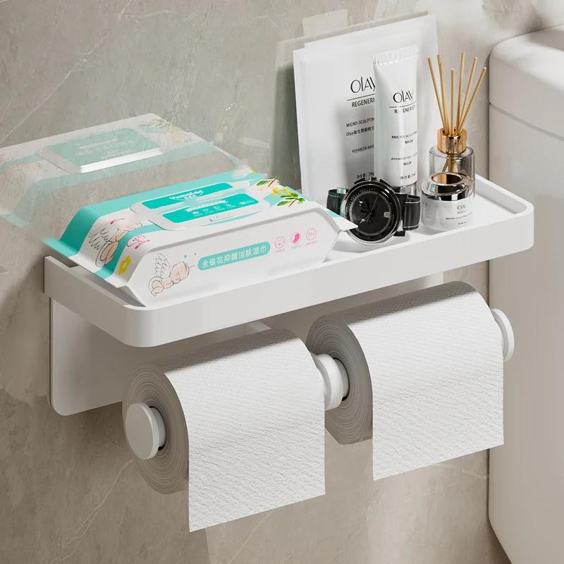 Aluminum Alloy Paper Holder Wall-Mounted Toilet Roll Paper Holder No Drilling Bathroom Kitchen Paper Holder