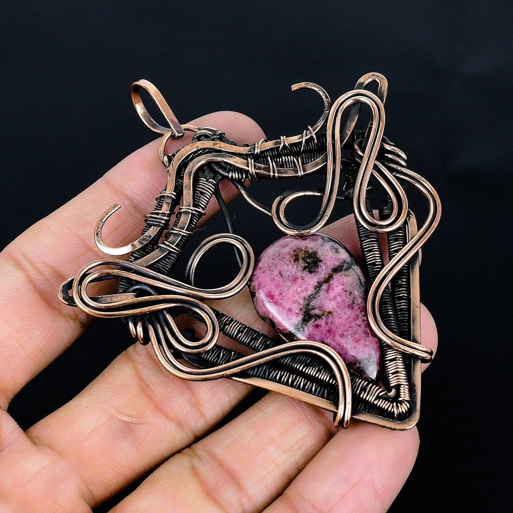 Rhodonite Pendant Gemstone Jewelry, 999 Copper Wire Wrapped Handmade Pendant, Latest Design Jewelry