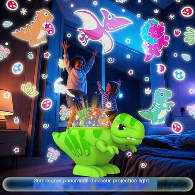 Projecteur Veilleuse Dinosaure Alimenté par USB Aucune Batterie Nécessaire, pour Ambiance de Chambre Lampe LED Créative sur le Thème des Dinosaures avec Projection Panoramique à 360°