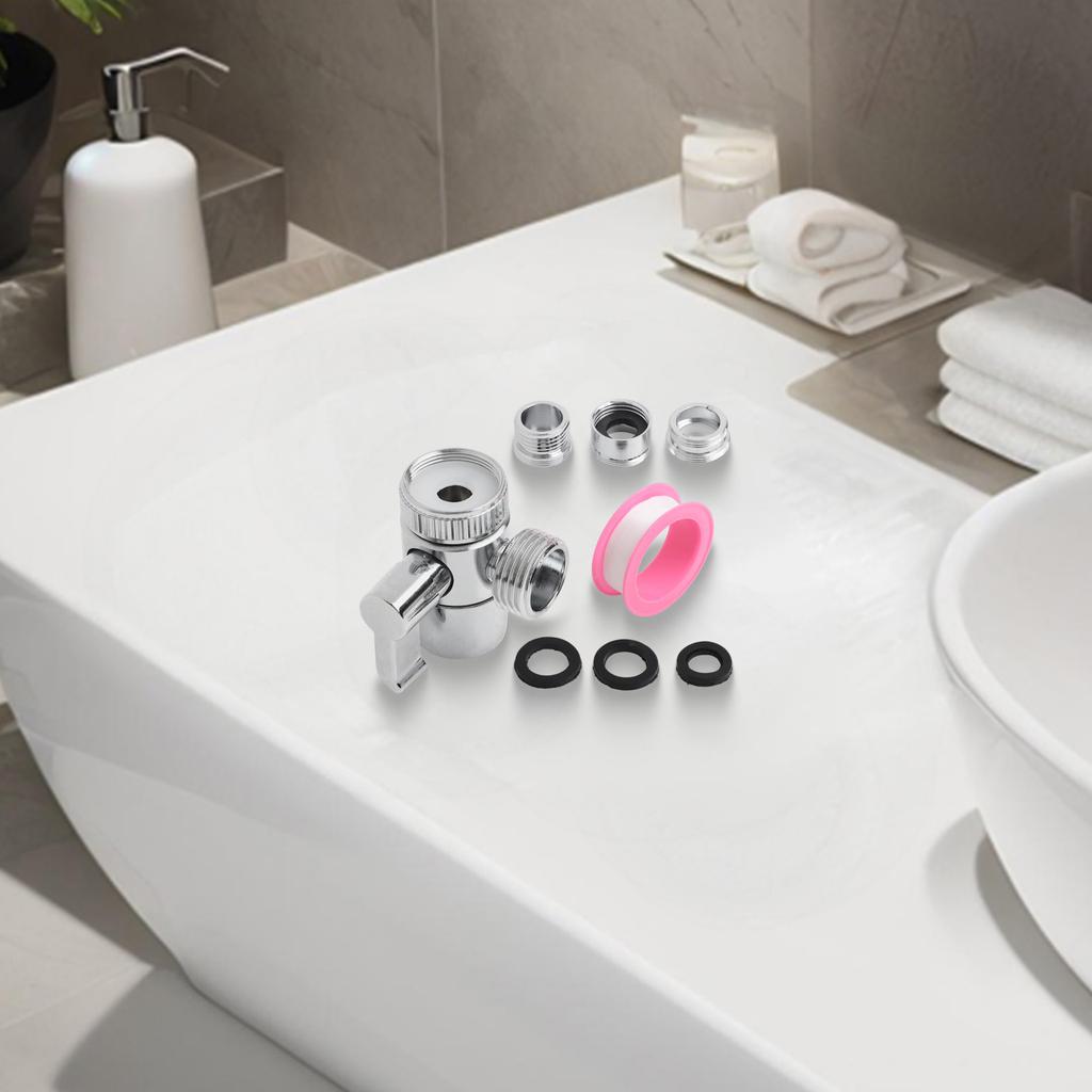 Brass 3-Way Diverter Valve for Sink Faucet Splitter Bathroom Kitchen Dual Outlet Easy Install Compatible with Hoses Fittings