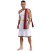 Mens One Shoulder Greek Toga Sleeveless Robe Embroidered Trim Detachable Cuffs Ancient Costume Halloween Outfit
