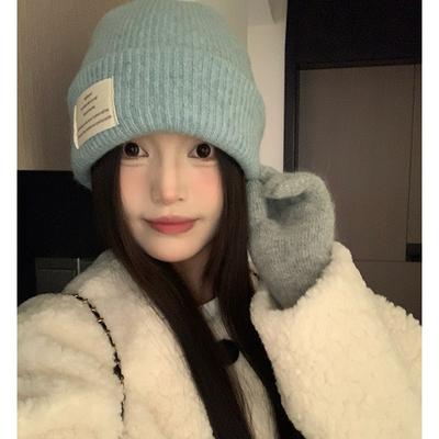 Large Head Circumference Knitted Hat for Women Korean Style Thickened Warm Hooded Hat Showing Face  Small Ear Protection Woolen Hat Trendy