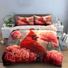 Floral Elegance And Scarlet Beauty Kid'S And Adults' Bedroom Decor, Exquisite Three-Piece Bedding Set Gift