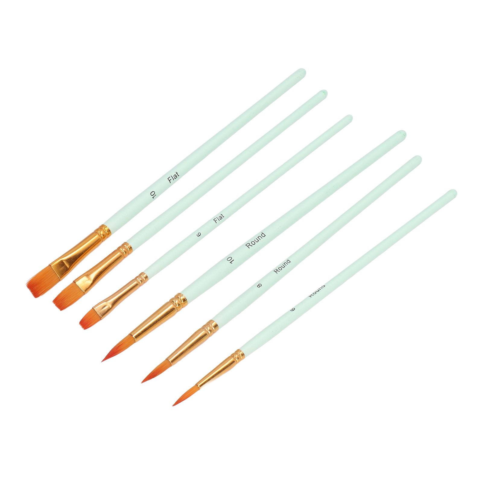 

6pcs Paint Brush 6 Sizes Convenient Practical Reliable Durable Light Green Handle Drawing Supplies for Artists