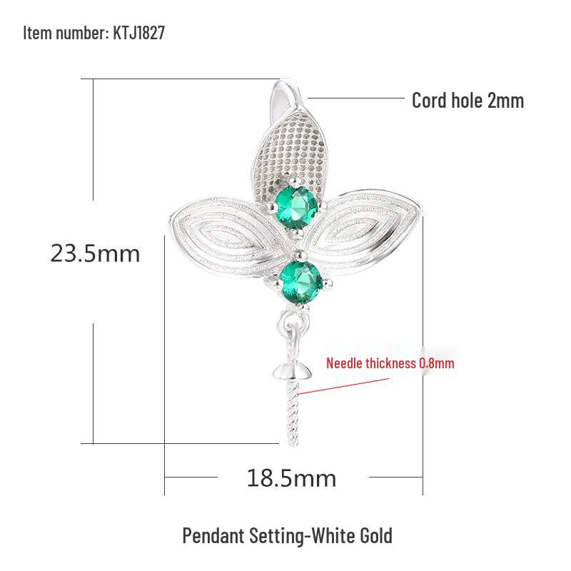 

S925 Sterling Silver Floral Pendant Setting with Imitation Pearl Round Bead and Sand Gold Stud Earrings