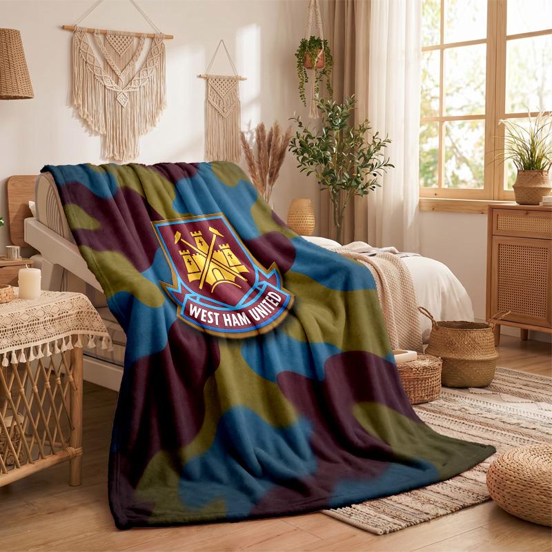Coperta in Flanella con Stampa West Ham United Calcio Morbida Calda Coperta da Divano Letto per Casa Ufficio Camera da Letto