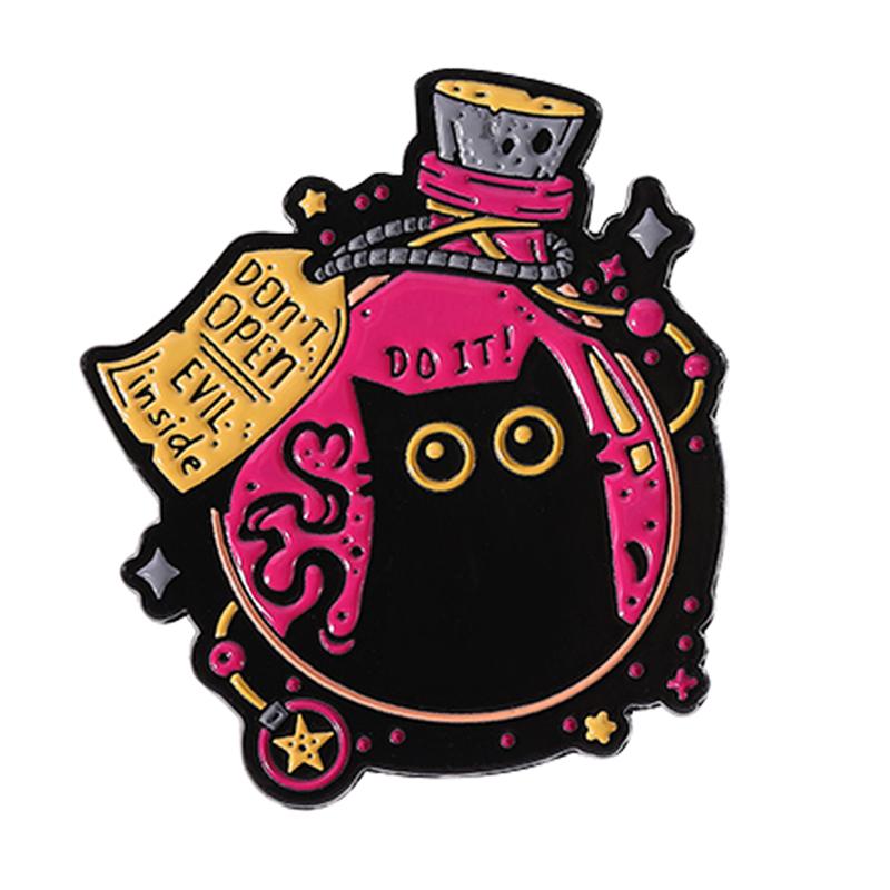 Cartoon Animal Drink Enamel Pins Witch Black Cat Elf Happiness Potion Christmas Gingerbread Coffee Drink Brooches Jewelry Gifts