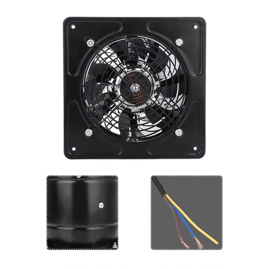 190mm 40W 220V Wall Mounted Exhaust Fan Low Noise Home Bathroom Kitchen Garage Ventilation (Black)