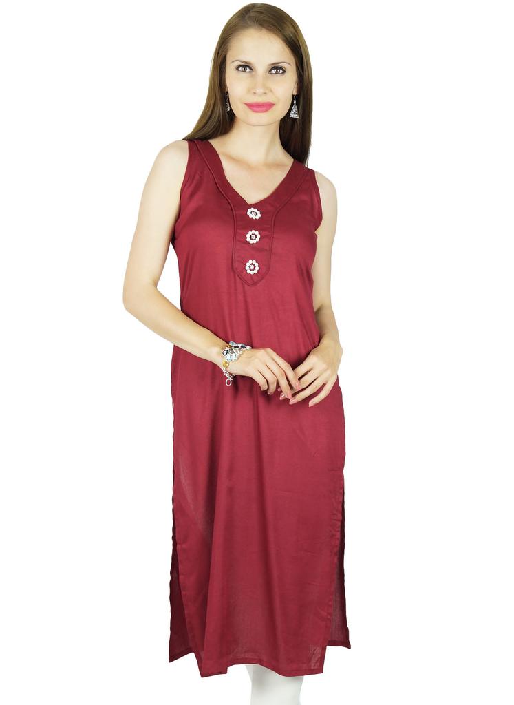 Bimba Women Sleeveless Rayon Tunic Kurti Straight Kurta Casual Indian Blouse