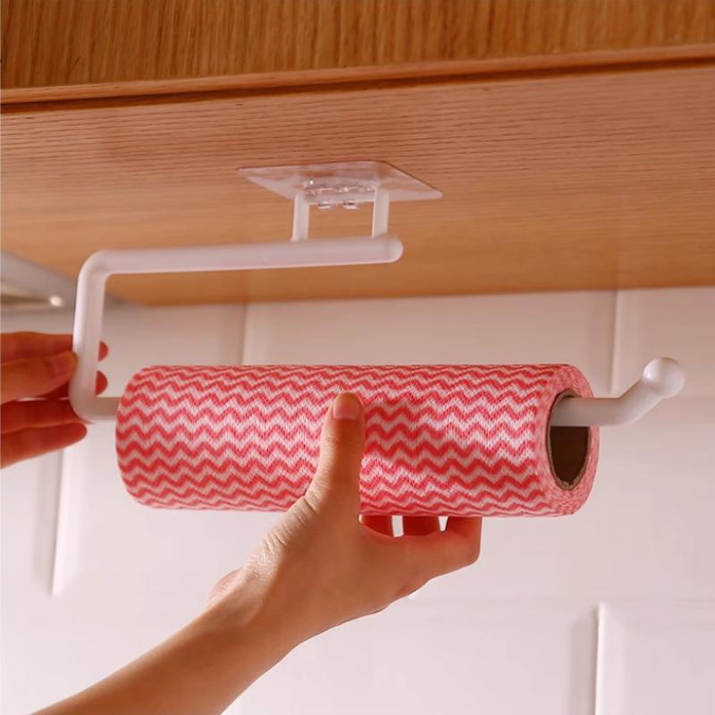 No Drill Kitchen Paper Towel Roll Holder Counter Space Saving Adhesive Rack Dishcloth Hanger for Small Kitchens