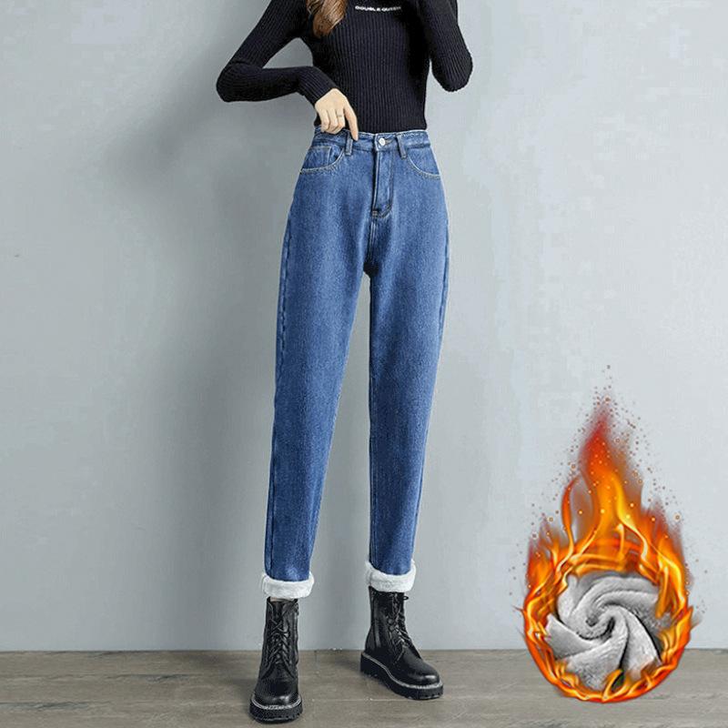

Straight Haren Jeans for Women Autumn and Winter with Thick Fleece and High Waist Loose Korean Version Jeans 2XL