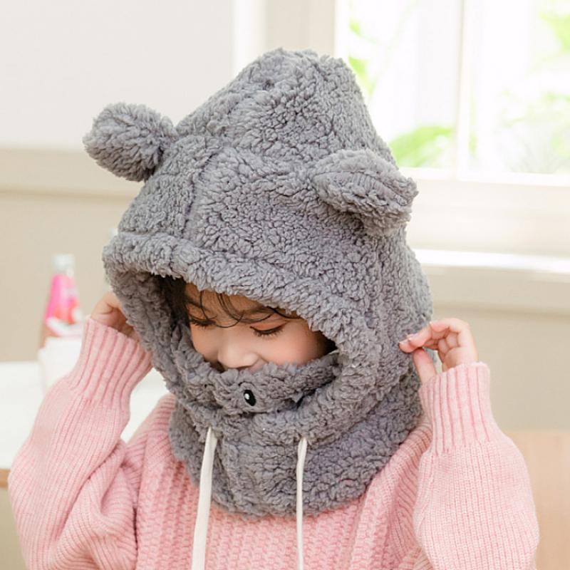 3-9Y Cartoon Hat for Girls Boys Scarf Thicken Cap Winter Hat for Kids Newborn Baby Stuff Children Hat Plus Fleece Kids Caps