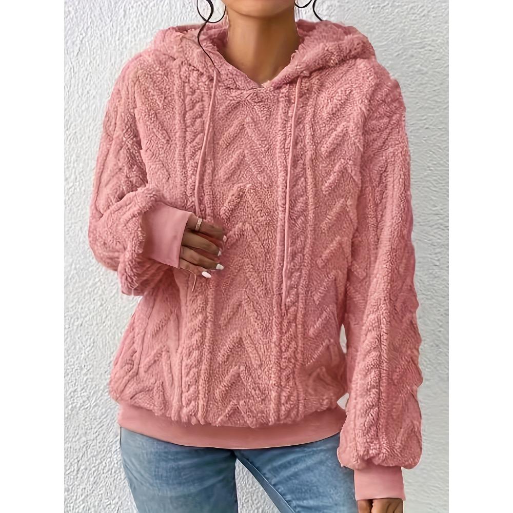 Felpa con cappuccio in pile accogliente da donna, calda, larga, maniche lunghe, tinta unita grigio, pullover casual, pullover invernale casual con cappuccio