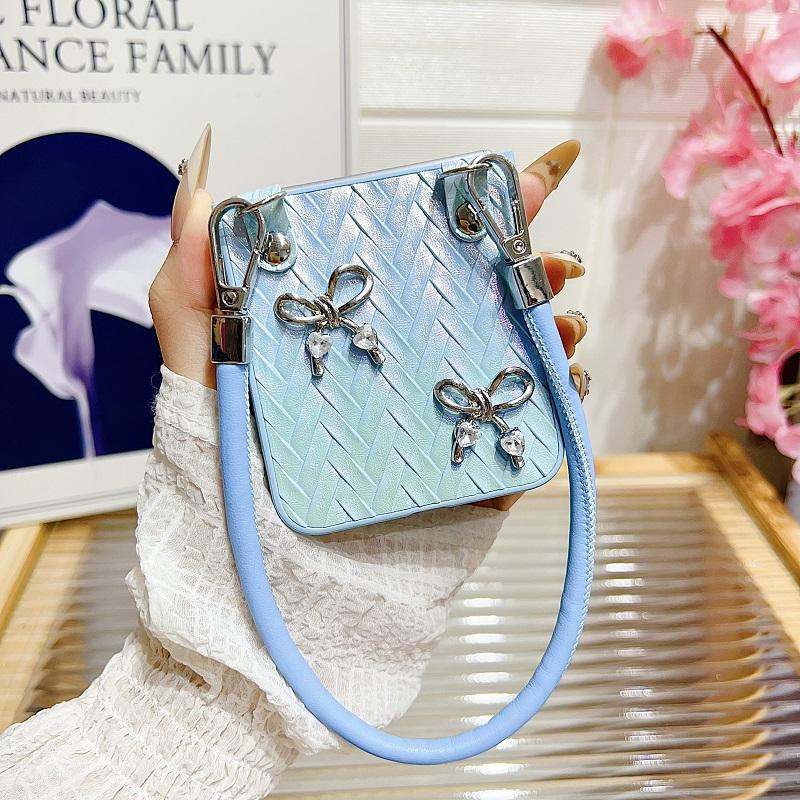 Luxury Gradient 3D Bow Weave Pattern Phone Case for Samsung Galaxy Z Flip 3 4 5 6 5G Flip6 With Lanyard Shockproof Back Cover