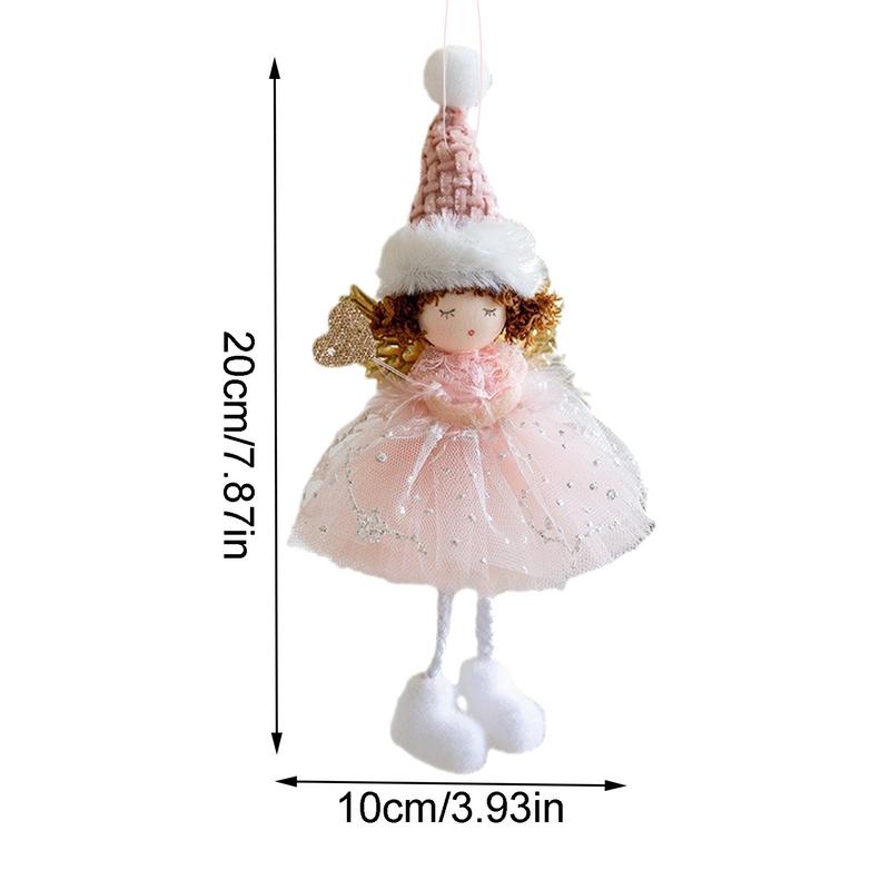Christmas Angel Doll Christmas Tree Angel Doll Pendants Wearing Pointy Hat Mesh Dress Handmade Angel Ornaments for Christmas