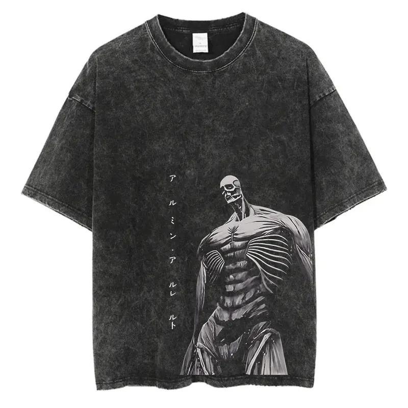 

Unisex Women Anime Attack on Titan T Shirts Vintage Washed T Shirt Harajuku Oversize Cotton Tee Cotton Fashion Streetwear Top S