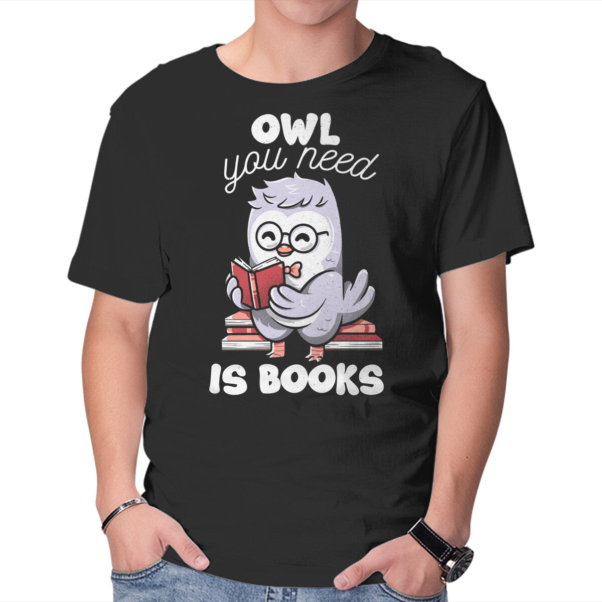 Unisex Crew Neck T-Shirt Owl You Need Is Books Graphic Short Sleeve Casual Tee M