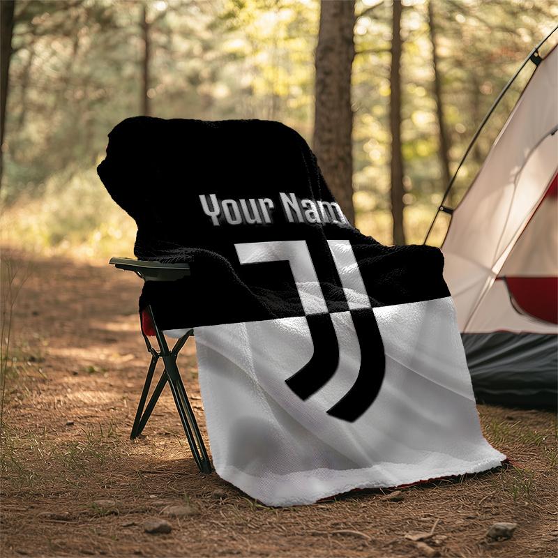 1pc Personalized Name Juventus Theme Blanket - Digital Print, Polyester, Cozy for All Seasons, Perfect for Outdoor, and Travel