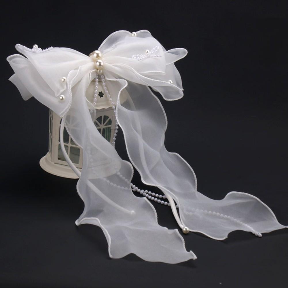 Light Luxury Bridal Headwear Pearl Wedding Headdress Bridal Ribbon Bow Hairpin  Hair Jewelry