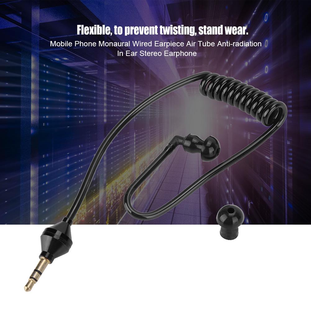 Mobile Phone Black Monaural Wired Earpiece Air Tube Anti Radiation In Ear Stereo Earphone